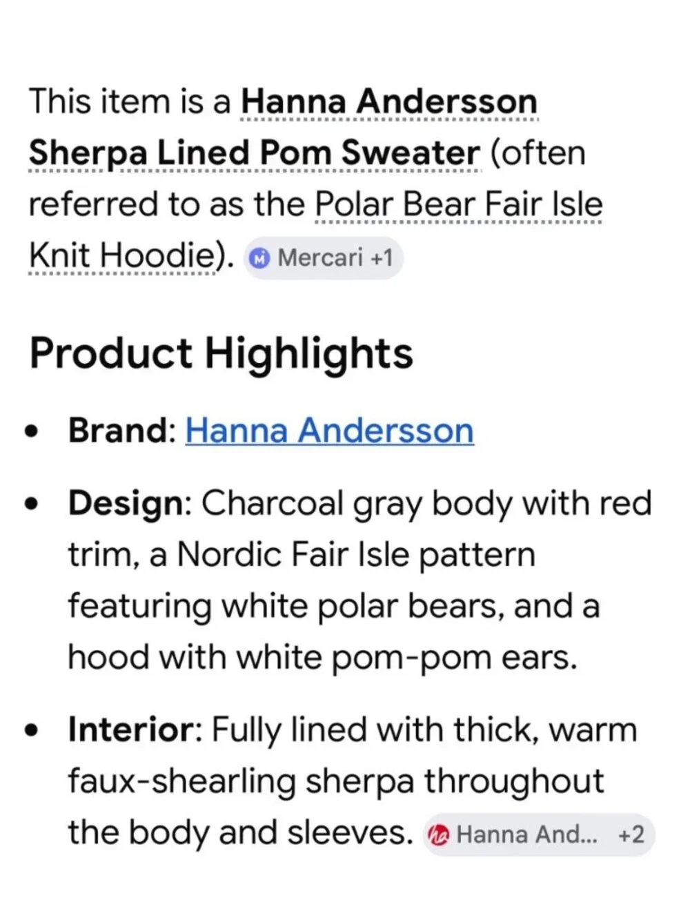 Hanna Andersson Sherpa Sweater Nordic Fair Isle Polar Bear Hoodie gray& red 2T